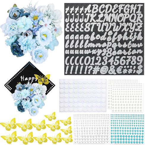 Graduation Cap Decorations Kits, Blue Faux Flower Heads 3D Butterfly Stickers Self Adhesive Rhinestones Glitter Alphabet Letter Stickers for Grad Cap Topper DIY Craft Art Decorations in Saudi Arabia