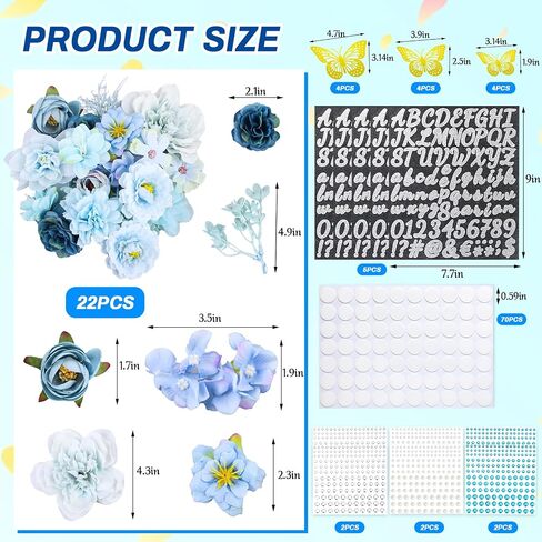 Graduation Cap Decorations Kits, Blue Faux Flower Heads 3D Butterfly Stickers Self Adhesive Rhinestones Glitter Alphabet Letter Stickers for Grad Cap Topper DIY Craft Art Decorations in Saudi Arabia