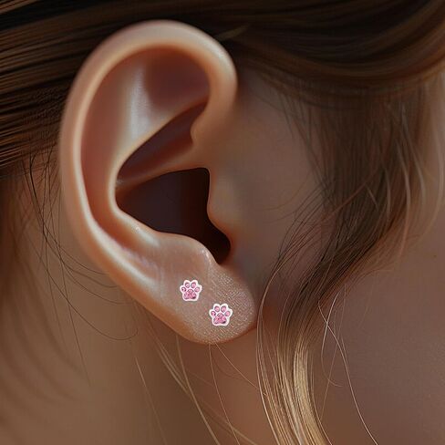 أقراط كيوي ديزي من الفضة الإسترلينية مضادة للحساسية بطباعة مخالب صغيرة، ثقوب متعددة، للغضروف، اللولب، ثقب الأذن الثانية (خالية من النيكل) in Kuwait