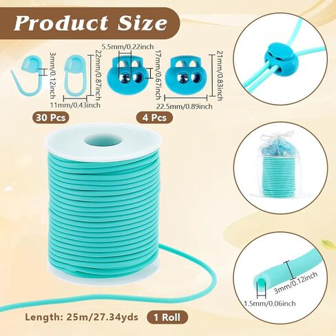 NBEADS 27 Yards Stitch Keeping Cords, 3mm Hollow Tubing with 4Pcs Cord Locks and 30Pcs ABS Stitch Needle Clip for Holding Stitches Bracelet Necklace Beading, Orange in Kuwait