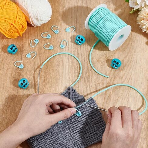 NBEADS 27 Yards Stitch Keeping Cords, 3mm Hollow Tubing with 4Pcs Cord Locks and 30Pcs ABS Stitch Needle Clip for Holding Stitches Bracelet Necklace Beading, Orange in Kuwait