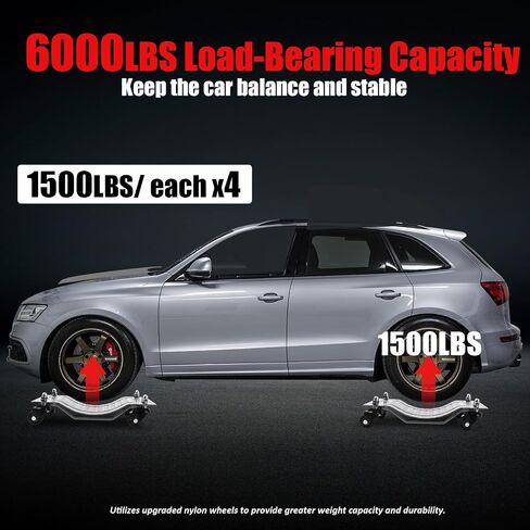 Heavy Duty Car Dolly 4 Pack, 6000 Lbs Wheel Dolly Car Tire Stake with Brakes, Car Tire Dolly Cart with Wheels, Vehicle Dollies for Moving, Car Repair, Red in Saudi Arabia