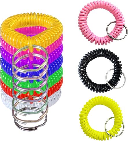 10 Pieces Colorful Wrist Coil Keychain Wristband Spiral Key Ring Bracelet Key Holder for Pool Gym ID Badge(Clear Multi Colors) in Saudi Arabia