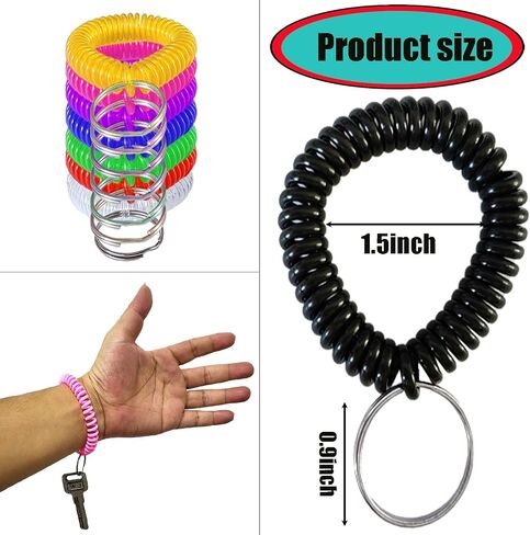 10 Pieces Colorful Wrist Coil Keychain Wristband Spiral Key Ring Bracelet Key Holder for Pool Gym ID Badge(Clear Multi Colors) in Saudi Arabia
