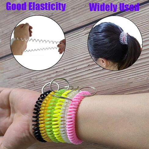 10 Pieces Colorful Wrist Coil Keychain Wristband Spiral Key Ring Bracelet Key Holder for Pool Gym ID Badge(Clear Multi Colors) in Saudi Arabia