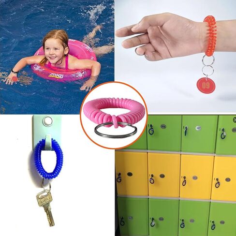 10 Pieces Colorful Wrist Coil Keychain Wristband Spiral Key Ring Bracelet Key Holder for Pool Gym ID Badge(Clear Multi Colors) in Saudi Arabia