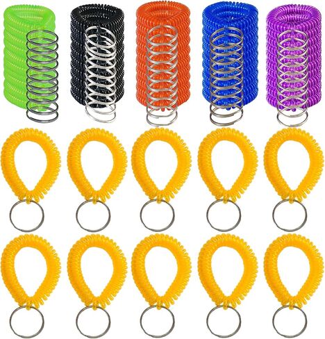 10 Pieces Colorful Wrist Coil Keychain Wristband Spiral Key Ring Bracelet Key Holder for Pool Gym ID Badge(Clear Multi Colors) in Saudi Arabia