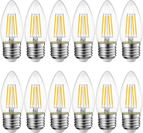 LVWIT B11 LED Filament Bulb E26 Candelabra Medium Base 2700K Warm White, 4W(60W Equivalent) 500 Lumens Non-Dimmable Decorative Candle Light Bulb, Pack of 6 in Saudi Arabia