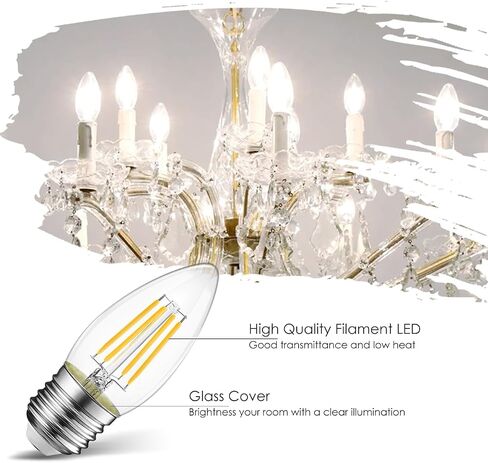 LVWIT B11 LED Filament Bulb E26 Candelabra Medium Base 2700K Warm White, 4W(60W Equivalent) 500 Lumens Non-Dimmable Decorative Candle Light Bulb, Pack of 6 in Saudi Arabia