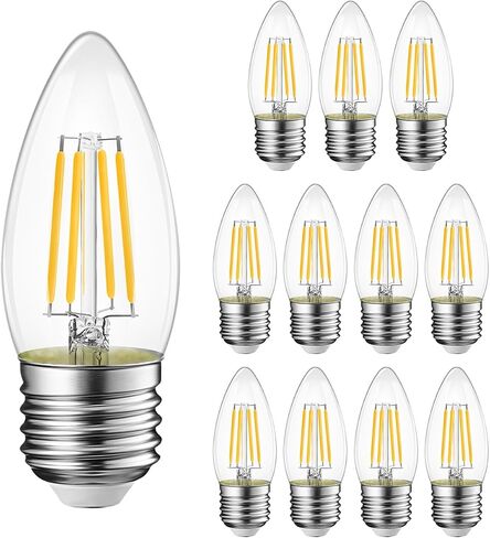 LVWIT B11 LED Filament Bulb E26 Candelabra Medium Base 2700K Warm White, 4W(60W Equivalent) 500 Lumens Non-Dimmable Decorative Candle Light Bulb, Pack of 6 in Saudi Arabia