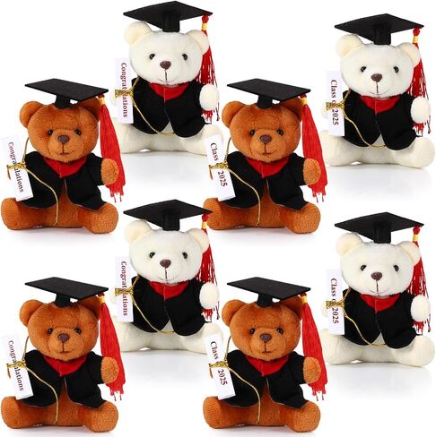 8 PCS Mini Graduation Bear محشو الحيوانات 4.7 بوصة الدب الفخم الصغير مع دبلوم وقبعة لعام 2025 التخرج DIY الحاضر حفل التخرج ديكور هدايا تهنئة (الغطاء الأزرق) in Kuwait
