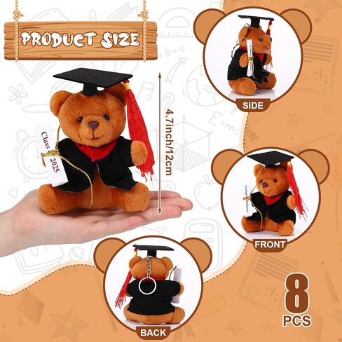 8 PCS Mini Graduation Bear محشو الحيوانات 4.7 بوصة الدب الفخم الصغير مع دبلوم وقبعة لعام 2025 التخرج DIY الحاضر حفل التخرج ديكور هدايا تهنئة (الغطاء الأزرق) in Kuwait
