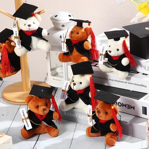 8 PCS Mini Graduation Bear محشو الحيوانات 4.7 بوصة الدب الفخم الصغير مع دبلوم وقبعة لعام 2025 التخرج DIY الحاضر حفل التخرج ديكور هدايا تهنئة (الغطاء الأزرق) in Kuwait