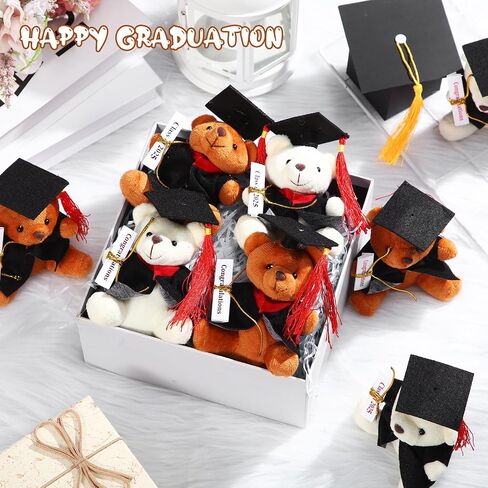 8 PCS Mini Graduation Bear محشو الحيوانات 4.7 بوصة الدب الفخم الصغير مع دبلوم وقبعة لعام 2025 التخرج DIY الحاضر حفل التخرج ديكور هدايا تهنئة (الغطاء الأزرق) in Kuwait