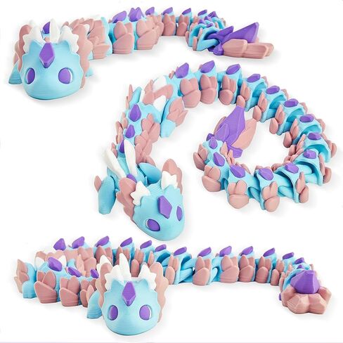 3D Printed Dragon Figurines, Articulated, Flexible, and Exquisitely Cute Fidget Toys, Home Office Decor Executive Desk Toyfor Play and Display (Blue and Purple) in Kuwait