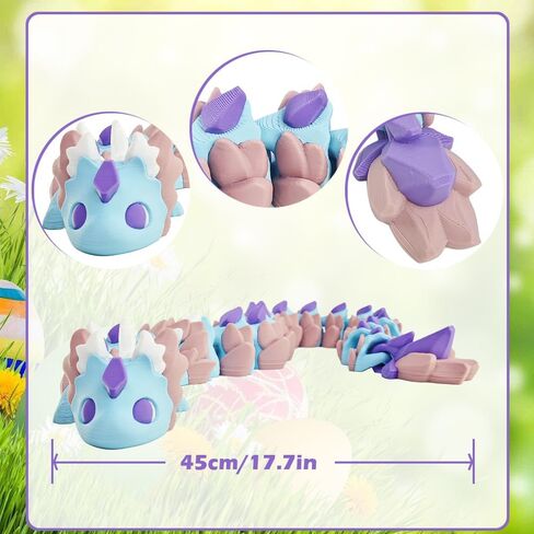 3D Printed Dragon Figurines, Articulated, Flexible, and Exquisitely Cute Fidget Toys, Home Office Decor Executive Desk Toyfor Play and Display (Blue and Purple) in Kuwait