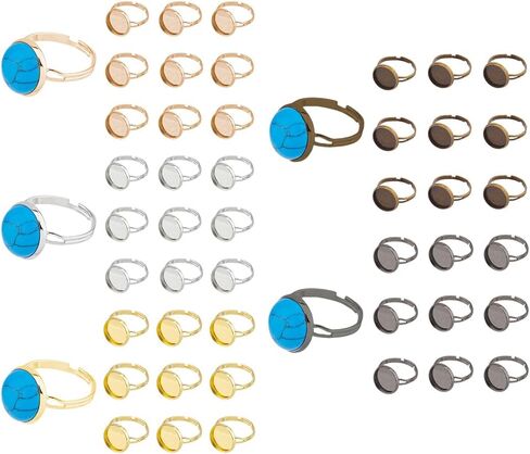 80pcs Ring Base Blank Rings 5 Colors 17mm Adjustable Ring Base Blanks with 12mm Flat Base Cabochon Metal Finger Blanks Rings for DIY Cabochon Ring Jewelry Findings in Kuwait