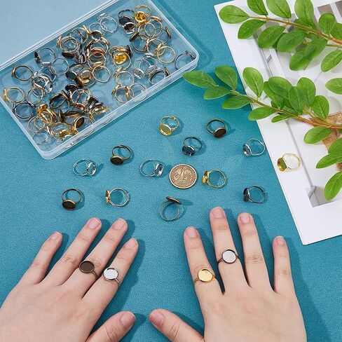 80pcs Ring Base Blank Rings 5 Colors 17mm Adjustable Ring Base Blanks with 12mm Flat Base Cabochon Metal Finger Blanks Rings for DIY Cabochon Ring Jewelry Findings in Kuwait