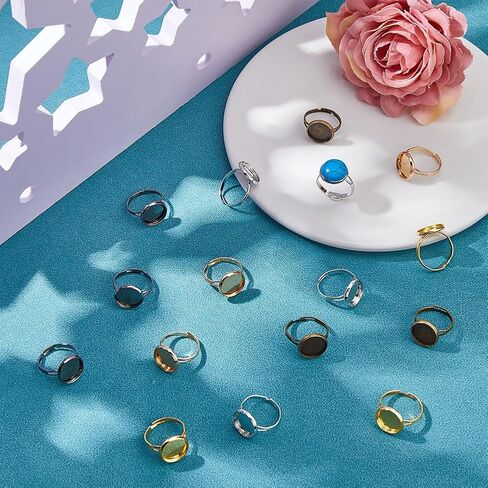 80pcs Ring Base Blank Rings 5 Colors 17mm Adjustable Ring Base Blanks with 12mm Flat Base Cabochon Metal Finger Blanks Rings for DIY Cabochon Ring Jewelry Findings in Kuwait