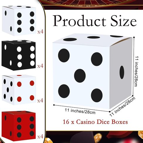 8PCS Large Casino Dice Boxes 11 Inch Casino Theme Party Decoration Jumbo Giant Dice Favor Boxes Bulk for Board Game Night Table Centerpiece Las Vegas Graduation Prom Birthday Party Supply, White in Kuwait