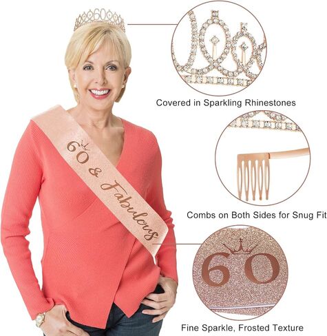60th Birthday Decorations for Women, 33pcs 60th Birthday Crown and Sash, Black Rose Gold Happy 60th Birthday Banner Balloons Backdrop Hanging Swirls Paper Fans, 60 Years Old Birthday Decorations Kit in Saudi Arabia