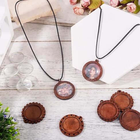Cheriswelry 18Pcs Bezel Pendant Trays Flat Round Wooden Blank Pendant Trays Glass Cabochon Clear Dome 37.5-40mm for DIY Craft Photo Jewelry Making in Saudi Arabia