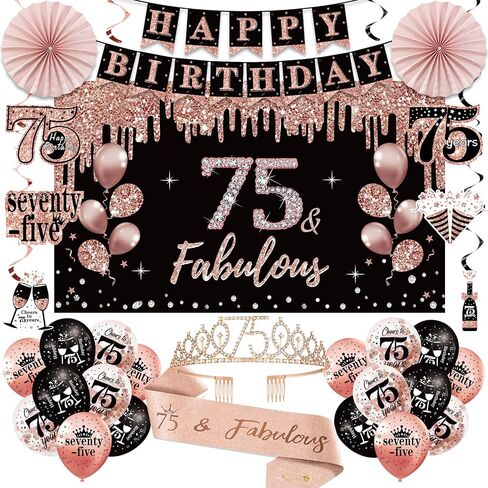 60th Birthday Decorations for Women, 33pcs 60th Birthday Crown and Sash, Black Rose Gold Happy 60th Birthday Banner Balloons Backdrop Hanging Swirls Paper Fans, 60 Years Old Birthday Decorations Kit in Saudi Arabia