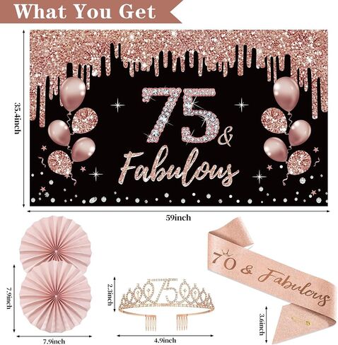 60th Birthday Decorations for Women, 33pcs 60th Birthday Crown and Sash, Black Rose Gold Happy 60th Birthday Banner Balloons Backdrop Hanging Swirls Paper Fans, 60 Years Old Birthday Decorations Kit in Saudi Arabia