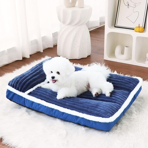 Luxury Dog Bed with Pillow Deluxe Flannel Pet Bed with Removable Washable Cover & Anti-Slip Bottom, Super Soft Dog Sofa Fluffy Dog Mat for Crate Kennel (Cream, Large(36 * 23 * 3 in)) in Saudi Arabia
