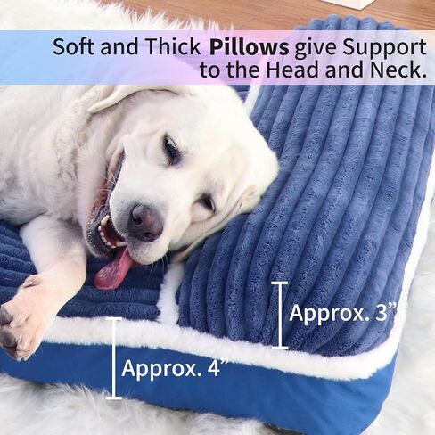 Luxury Dog Bed with Pillow Deluxe Flannel Pet Bed with Removable Washable Cover & Anti-Slip Bottom, Super Soft Dog Sofa Fluffy Dog Mat for Crate Kennel (Cream, Large(36 * 23 * 3 in)) in Saudi Arabia