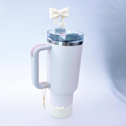 7.5cm Silicone Bottle Cover &10mm Bow Shape Straw Topper for Stanley Cup 12-40oz (Black) in Saudi Arabia
