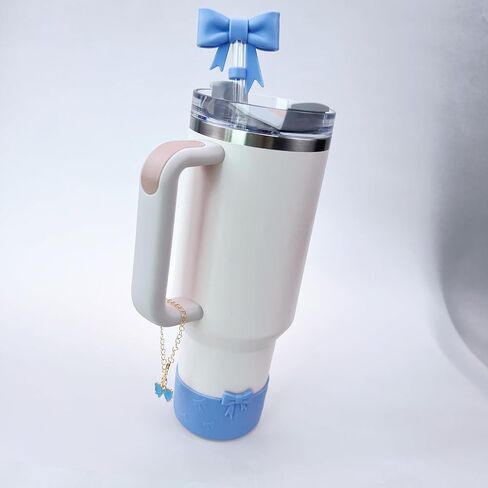 7.5cm Silicone Bottle Cover &10mm Bow Shape Straw Topper for Stanley Cup 12-40oz (Black) in Saudi Arabia