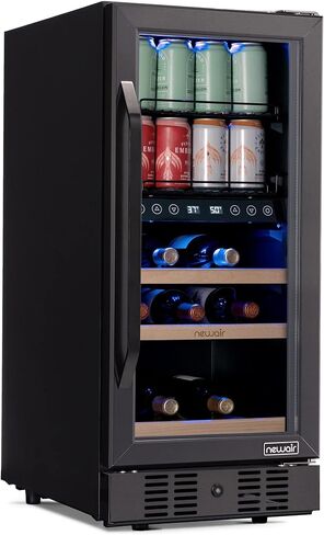 NewAir 24" Wine and Beverage Refrigerator, 24 Bottle and 100 Can Dual Zone Drink Cooler, Black Stainless Steel Built-in Beer and Wine Cooler Refrigerator for Kitchen Cabinet, Bar Cabinet, Home Office in Saudi Arabia