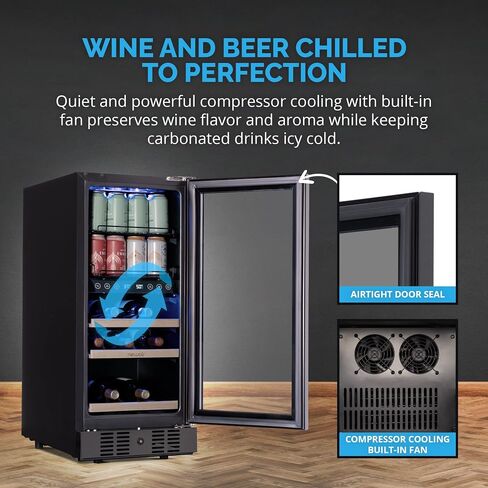 NewAir 24" Wine and Beverage Refrigerator, 24 Bottle and 100 Can Dual Zone Drink Cooler, Black Stainless Steel Built-in Beer and Wine Cooler Refrigerator for Kitchen Cabinet, Bar Cabinet, Home Office in Saudi Arabia
