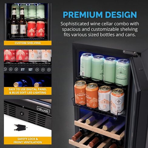 NewAir 24" Wine and Beverage Refrigerator, 24 Bottle and 100 Can Dual Zone Drink Cooler, Black Stainless Steel Built-in Beer and Wine Cooler Refrigerator for Kitchen Cabinet, Bar Cabinet, Home Office in Saudi Arabia