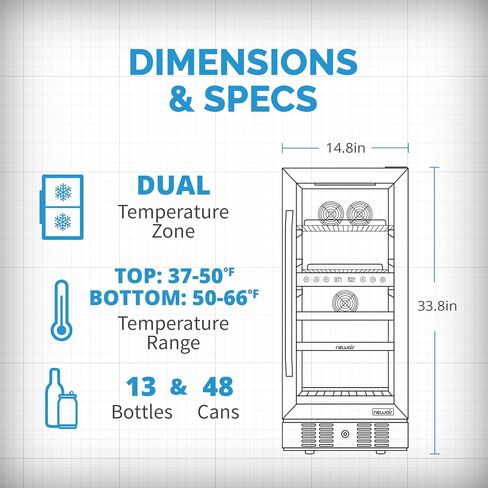 NewAir 24" Wine and Beverage Refrigerator, 24 Bottle and 100 Can Dual Zone Drink Cooler, Black Stainless Steel Built-in Beer and Wine Cooler Refrigerator for Kitchen Cabinet, Bar Cabinet, Home Office in Saudi Arabia