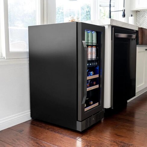 NewAir 24" Wine and Beverage Refrigerator, 24 Bottle and 100 Can Dual Zone Drink Cooler, Black Stainless Steel Built-in Beer and Wine Cooler Refrigerator for Kitchen Cabinet, Bar Cabinet, Home Office in Saudi Arabia
