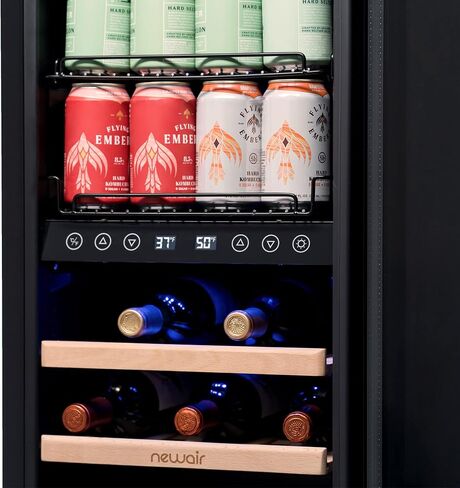 NewAir 24" Wine and Beverage Refrigerator, 24 Bottle and 100 Can Dual Zone Drink Cooler, Black Stainless Steel Built-in Beer and Wine Cooler Refrigerator for Kitchen Cabinet, Bar Cabinet, Home Office in Saudi Arabia