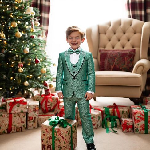 طقم بدلة سهرة للأولاد شال مخملي مخطط للأطفال 3 قطع بدلة رسمية بقصة ضيقة مع سترة وسترة وسروال in Kuwait