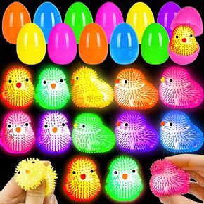 12 حزمة عيد الفصح بيض مملوءة كتكوت كرات منتفخة ، تضيء ملهى الحشوات الإجهاد LED LED LED للأطفال