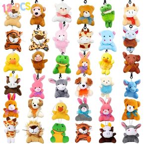 Dinesil 12 PCS عشوائي Mini Plush Animal Toys و Bulk Stupted Animals Blush Ceychain مجموعة لحشو حقيبة Goodie ، حشوات سلة ، جوائز مدرسية ، لوازم الحفلات
