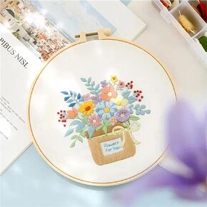 Huacan Embroidery Kits for Adults Beginner DIY Cross Stitch Stamped Flower Pattern Stitching Sewing Kit 1 Piece 7.8 x 7.8 Inch