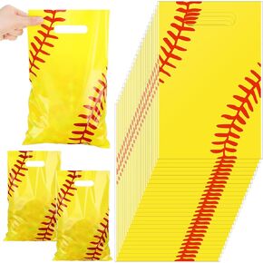 Sinmoe 50 Pcs Softball Goodie Bags Treat Candy Plastic Softball Theme Gift Bag Party Supplies for Birthday Party Decorations(7.9 x 11.8 In)