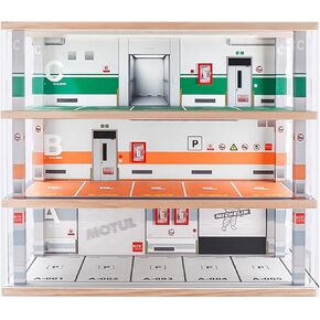Model Car Display case 1/32 Scale with LED Light and Acrylic Dust Cover Hot Wheels diecast Model Car Display Stand,Wooden Parking lot Garage Scene Collectible Toys Car Model Display Stand