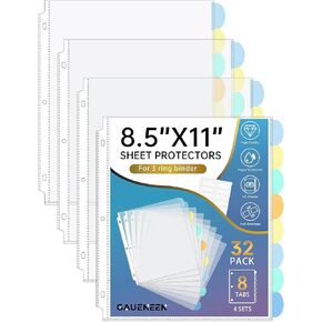 Clear Sheet Protectors with Tabs for 3 Ring Binder, Binder Dividers with 8 Tabs, Clear Plastic Notebook Page Dividers with Pockets, 4 Set (32 Pcs)