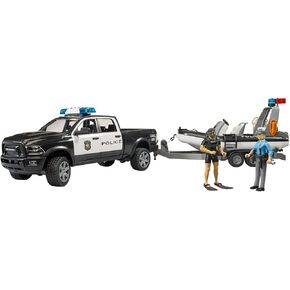 Bruder RAM 2500 Police Pickup with L + S Module Trailer, Boat and 2 Figures
