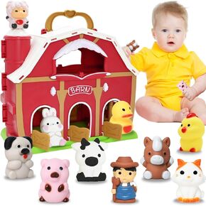 Wodmaz Farm Animals Big Red Barn Toys for 1 2 2 3 yeary Boys Girls ، Preschool Montessori Learning Toy ، Playend Farm Barn byset مع دمى الإصبع ، هدية عيد ميلاد عيد الميلاد للأطفال الصغار