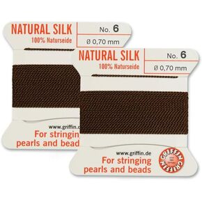 2 PCS Griffin Natural Silk Cord Beading Thread and Needle Size 6 Brown Color