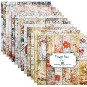 24 Sheets Vintage Floral Scrapbook Paper Pad 6x6, Decoupage Cardstock Paper, Acid-Free Single-Sided for Scrapbooking DIY Decorative Card Making Supplies Journaling Craft Paper