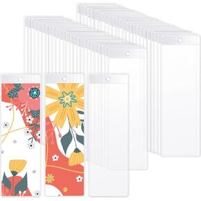 50pcs Bookmark Sleeves - Clear Blank Bookmark Holder - 7 x 2.4 Inches Large Plastic Photo Booth Sleeve for School Office